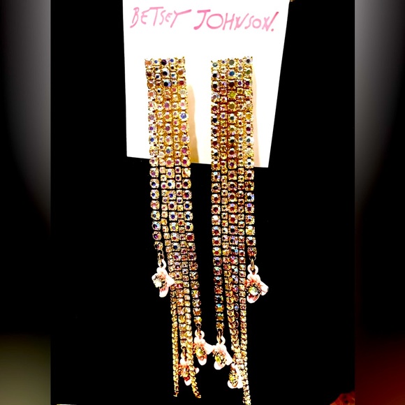BETSEY JOHNSON Flower Fringe Linear Earrings - Picture 2 of 5